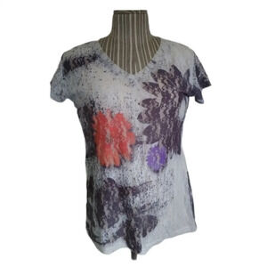 VEX & Co T-shirt, Flower Print Lace  Overlay, L